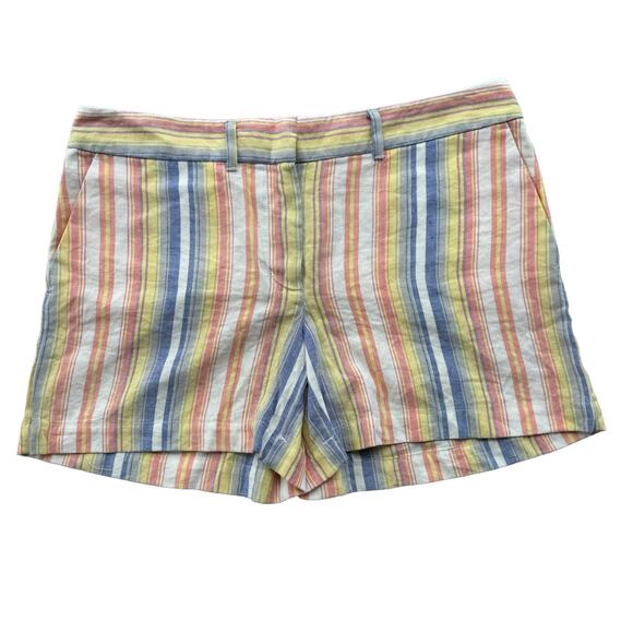 New LOFT Women's Linen Multicolor Striped Flat Front Mid Rise Casual Shorts 4 - Picture 1 of 4
